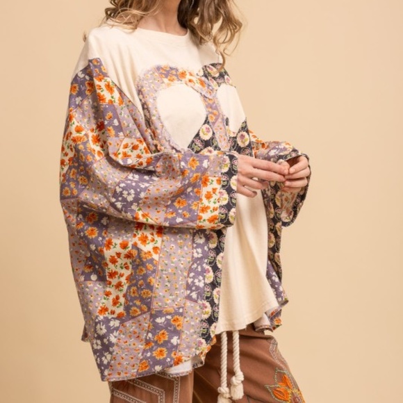 Bluevelvet Floral Print Heart Peace patchwork Kimono Poncho Top - Picture 5 of 9